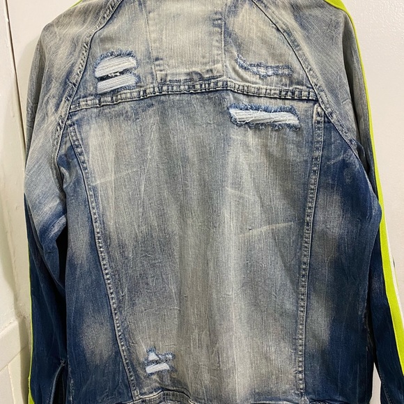 Jordan Craig Legacy Edition Men Large Distressed Jean Jacket Neon Sleeves - Picture 5 of 9
